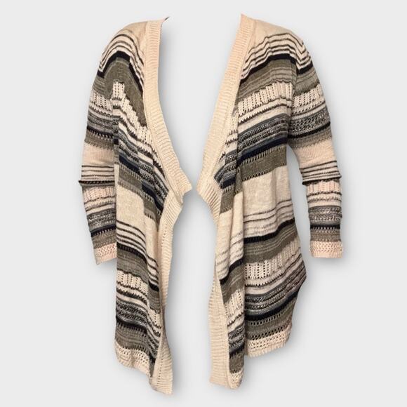 PINK ROSE GREEN AND CREAM LONG LINE KNIT CARDIGAN SWEATER CREAM OLIVE LARGE - Picture 1 of 9